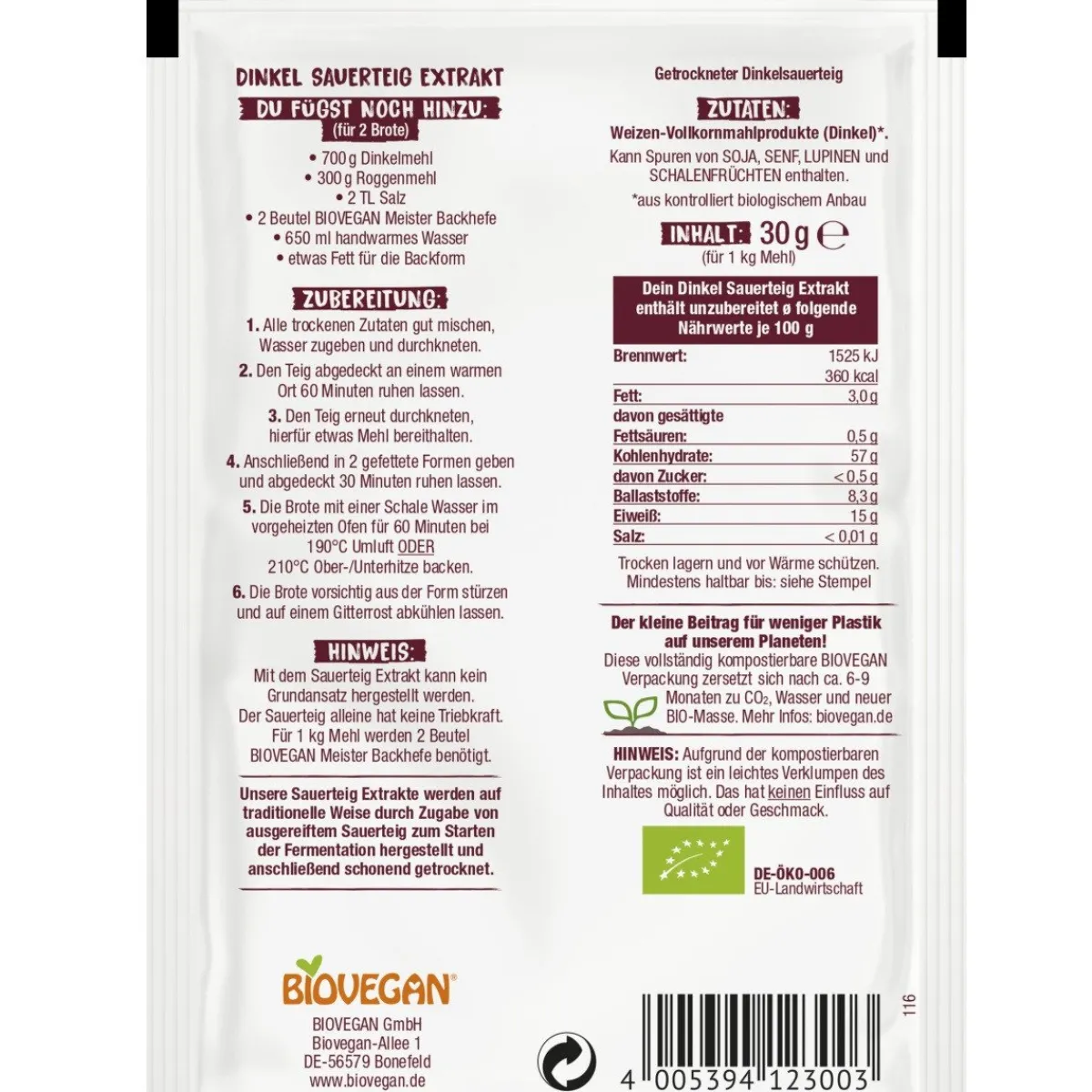 Hot BioVegan Spelt Zuurdesem Extract Biologisch 30g