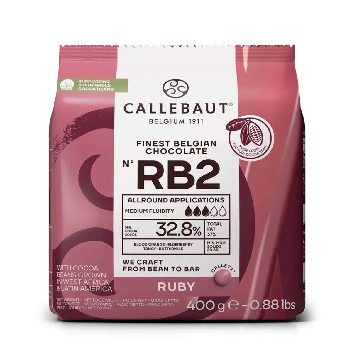 Outlet Callebaut Chocolade Callets Ruby (RB2) 400g