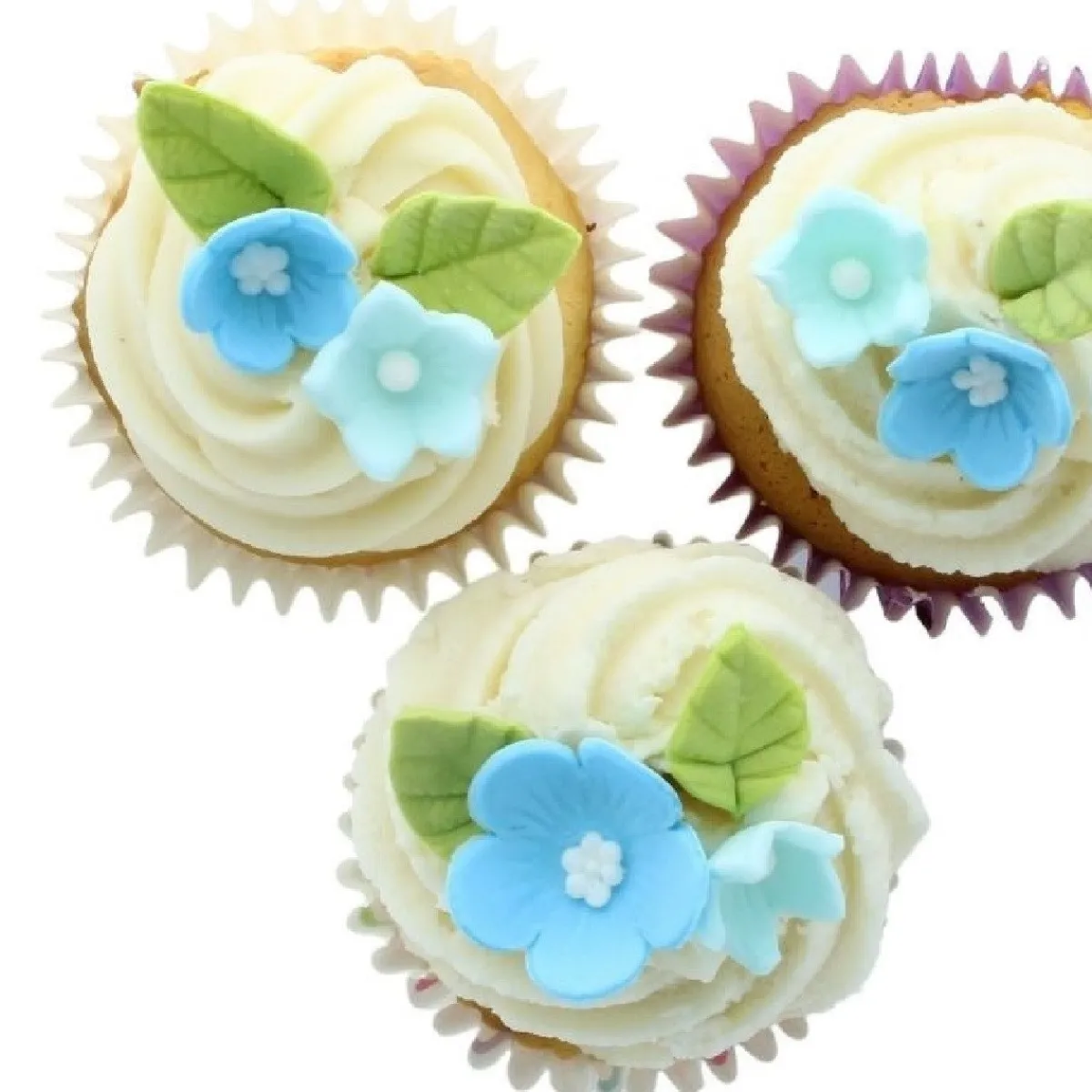 New Culpitt Suikerdecoratie Bloemen en Bladeren Blauw 16st.