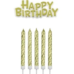 Clearance PME Taartkaarsjes Happy Birthday Goud set/17
