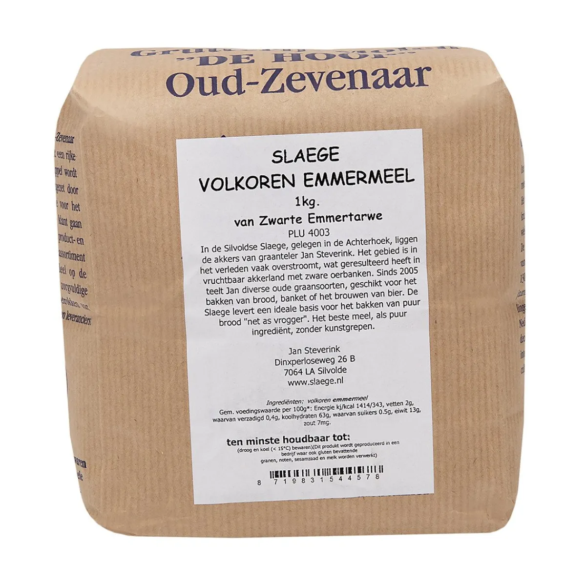 Clearance Molen de Hoop Slaege Volkoren Emmermeel 1kg (van Zwarte Emmertarwe)
